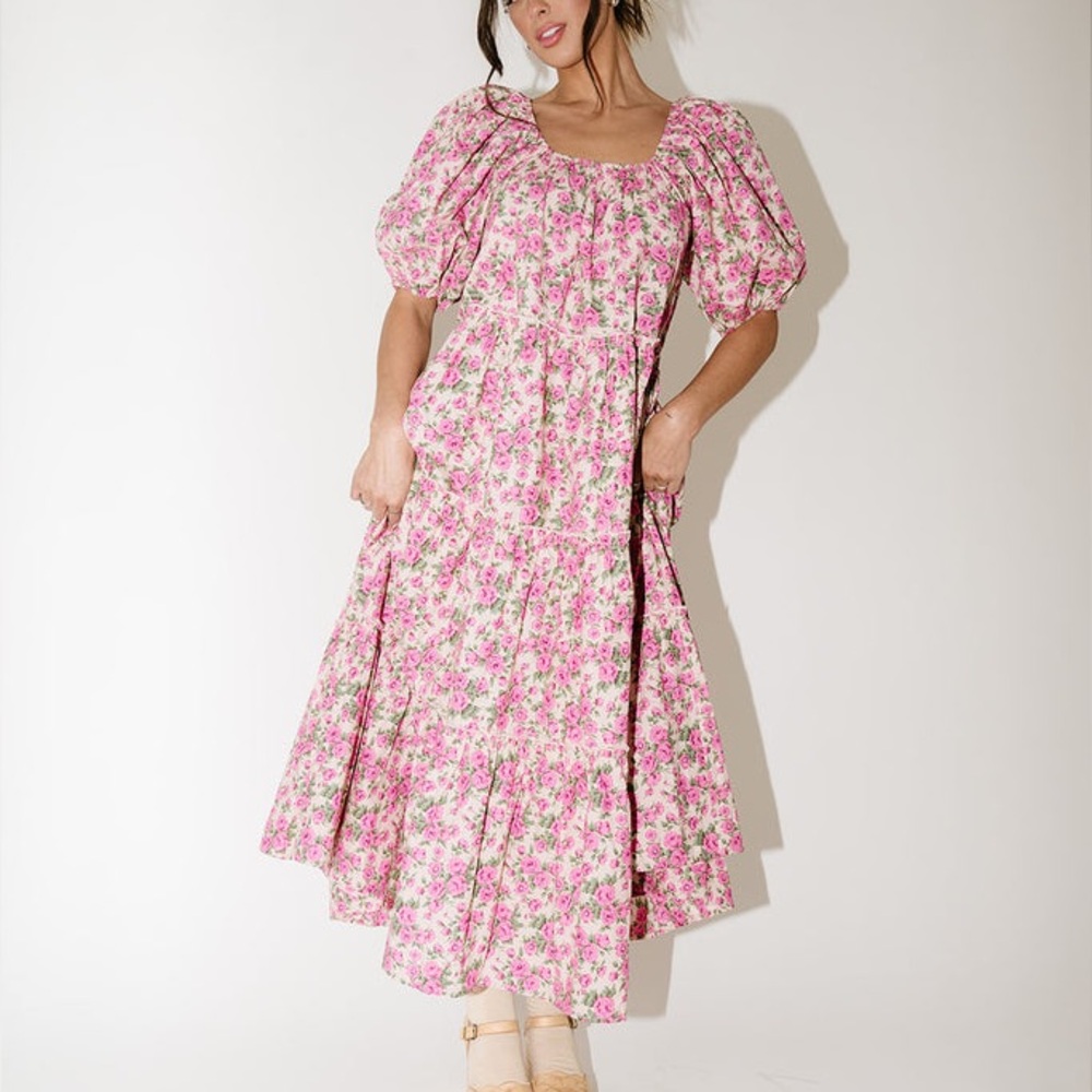 NWT ZOCO DAYMAKER MAXI DRESS  SECRET GARDEN PINK ROSE PATTERN SIZE LARGE